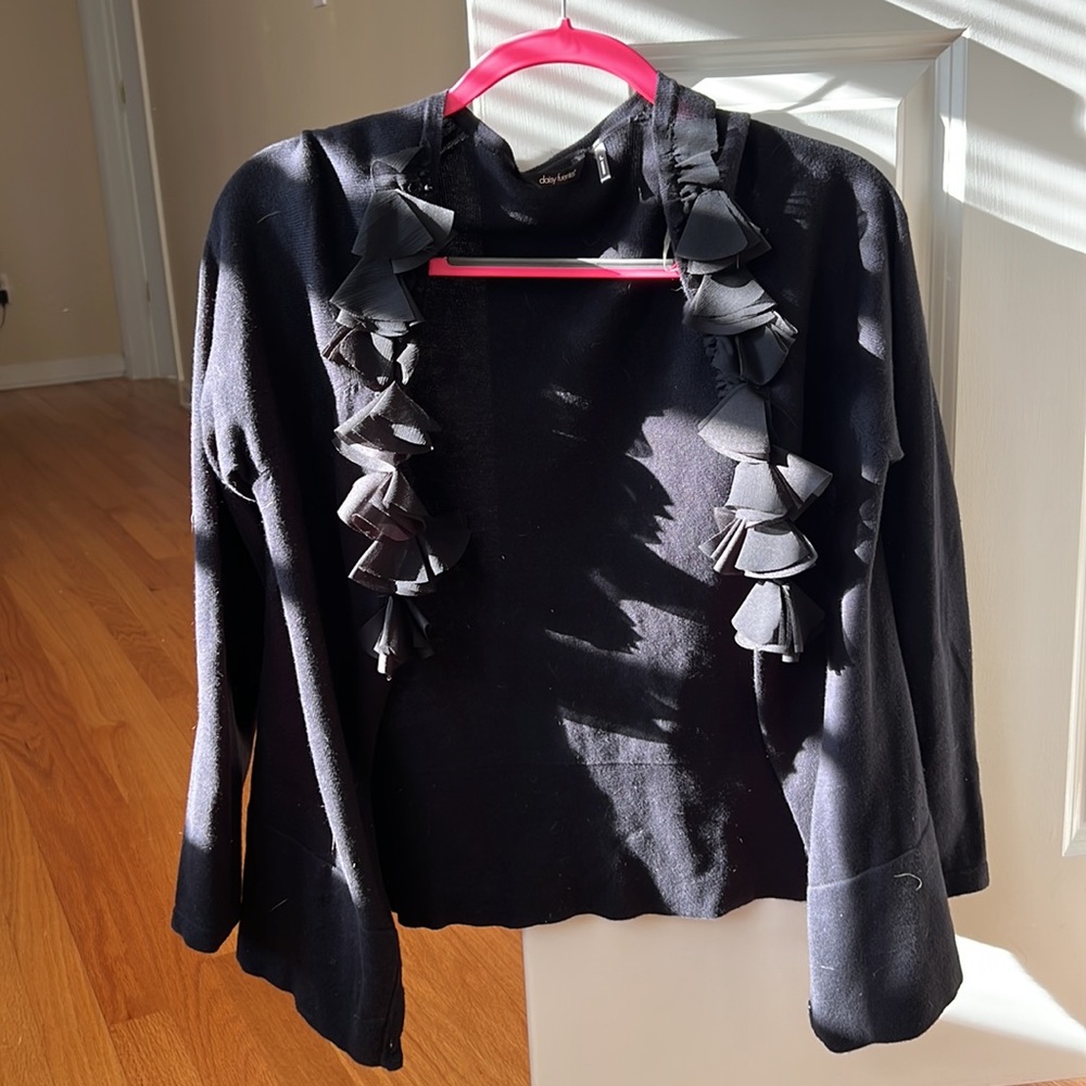 Soft cotton black ruffle cardigan